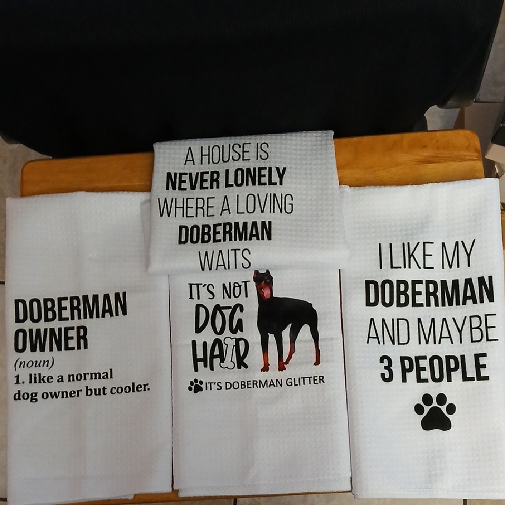 Doberman Themed Dog Towels - Black and White
